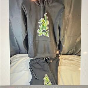 Crooks & Castles Black Hoodie and Pants Set with Green Graphic